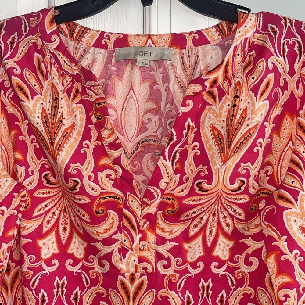 LOFT Paisley Smock Cuff V-Neck Blouse, Size Small - Picture 5 of 12